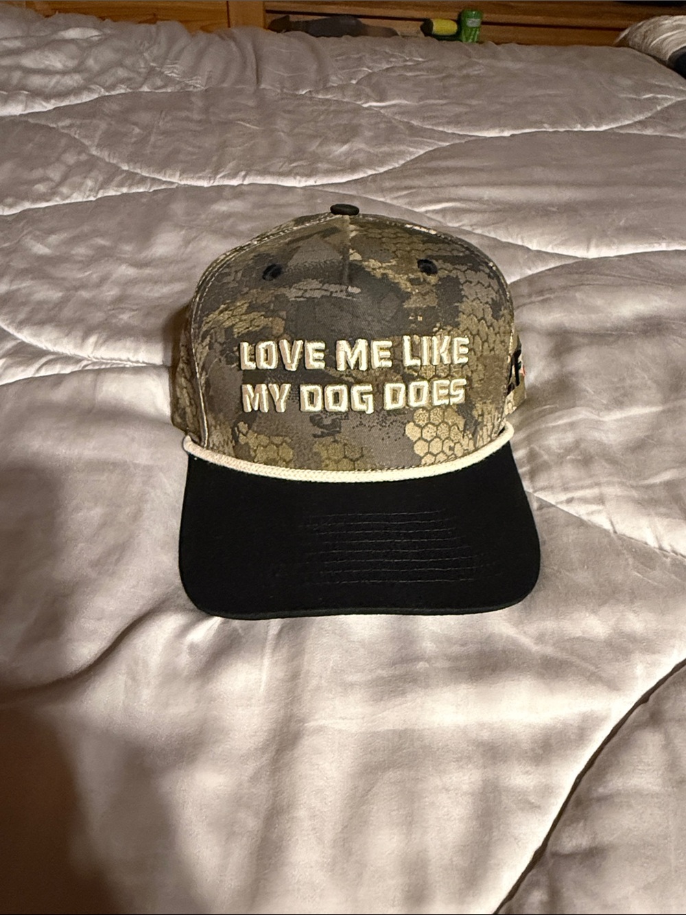 Camo 'Love Me Like My Dog Does' Snapback Hat - 24.7 hunt & Sitka collab